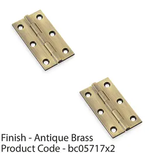 2 PACK - PAIR Solid Brass Cabinet Butt Hinge - 75mm - Antique Brass Premium Cupboard