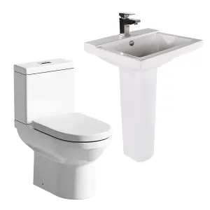 Vesper White Close Coupled Toilet & Full Pedestal Basin Set