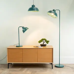 ValueLights Morris Teal Metal Stem Standing Floor Lamp with Angled Dome Shade for Living Room office - LED Bulb Included