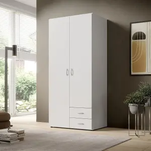 BASE Timeless Hinged 2 Door Wardrobe in White - Classic Design with Ample Storage - W81cm x H176cm x D51cm