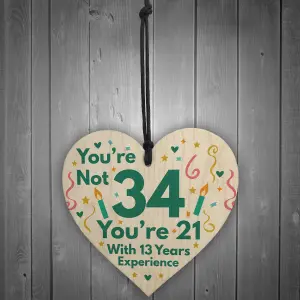 Red Ocean Funny Birthday Gifts For Women Novelty 34th Birthday Gift For Men Wooden Heart Sign Funny Birthday Card