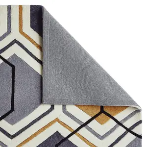 Grey/Yellow Geometric Handmade Modern Easy to clean Rug for Dining Room Bed Room and Living Room-150cm X 230cm