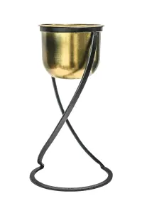 Indoor Kensington Brass Metal Round Planter on Stand H42Cm W14Cm