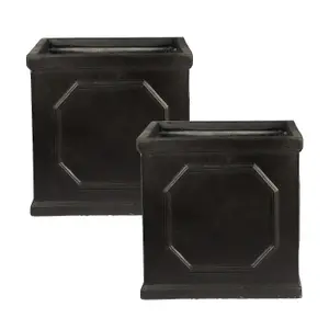 Set of 2 IDEALIST™ 37cm Square Planter, Chelsea Flower Box, Garden Planters, Vintage Faux Lead Outdoor Plant Pots, 52L