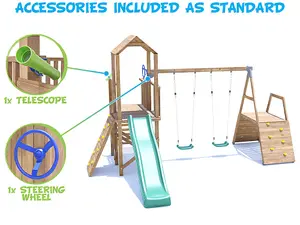 Dunster House Climbing Frame with Swings, Slide, Climbing Wall FrontierFort Low Platform