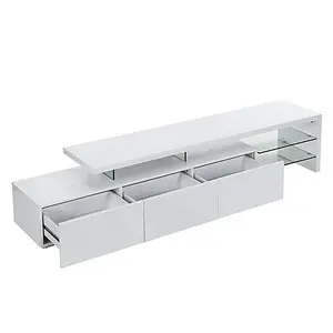 Alanis High Gloss TV Stand With Storage In White And LED Lights