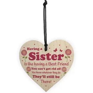 Funny Sister Gift Wooden Hanging Heart Quirky Sister Gift For Birthday Christmas