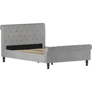 Vida Designs Violetta Light Grey Velvet 4ft6 Double Bed Frame, 190 x 135cm