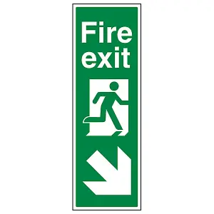 Arrow Down Left Fire Exit Sign Portrait Glow in Dark 200x600mm (x3)