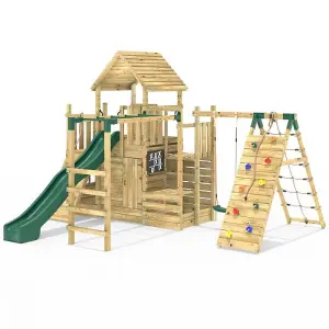 Rebo Modular Wooden Climbing Frame Playset - M26 Swings, Monkey Bars & Den