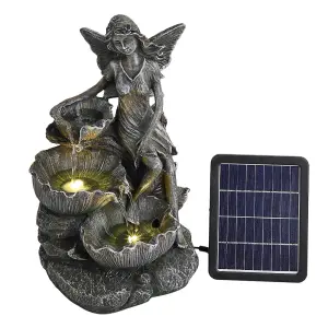 Grey Fairy LED Lighted Resin Garden Water Fountain Water Feature with Solar Panel