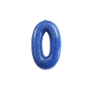 Anniversary House Number 0 Metallic Birthday Pick Candle Blue (One Size)