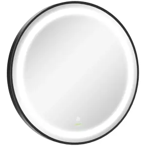 kleankin Wall Mounted Round LED Bathroom Mirror with 3 Light Colours, Black