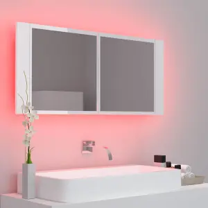 Berkfield LED Bathroom Mirror Cabinet High Gloss White 100x12x45cm