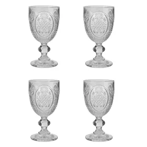 Set of 4 Vintage Luxury Clear Drinking Goblet Wine Glasses 310ml