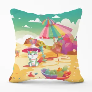 Kitten On A Beach Holiday Outdoor Cushion 45cm x 45cm