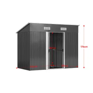 238cm W Charcoal Black Steel Outdoor Garden Storage Shed with Double Doors, 8 x 4 ft