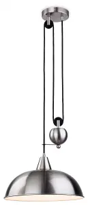 Luminosa Century 1 Light Rise & Fall Dome Ceiling Pendant Brushed Steel, E27