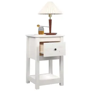 Berkfield Bedside Cabinet White 40x35x61.5 cm Solid Wood Pine