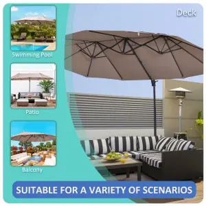 Outsunny Double Canopy Offset Parasol Umbrella Garden Shade Steel Canopy Brown