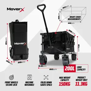 MoverX 200L Festival Trolley, Folding Wagon, Portable Camping Cart, Collapsible Foldable Trolly for Beach Outdoor Garden, 150KG