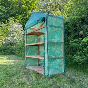 Extra Wide 4 Tier Wooden Mini Greenhouse with Reinforced Cover