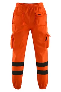 MS9 Mens Hi Viz Vis High Visibility Fleece Cargo Work Trousers Pants Joggers H1 Orange - XL