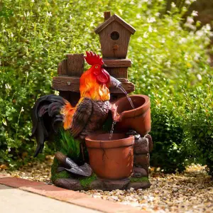 Primrose Solar Powered Rooster Pouring Pots Tiered Cascading Water Feature With Battery Backup and Lights 57cm