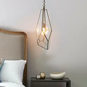 Hanging Ceiling Pendant Light Brass & Glass Shade Modern Lamp Bulb Feature Rose