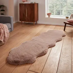 Beige Plain Shaggy Modern Luxurious Rug for Living Room and Bedroom-60cm X 180cm (Double)