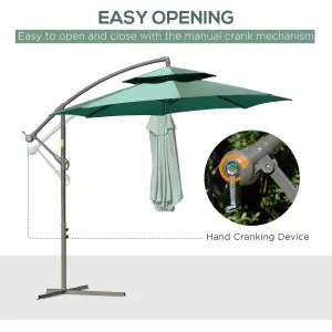 Outsunny 2.7m Cantilever Banana Parasol Outdoor Sun Shade Crank, Green