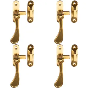 4 PACK - Spoon End Reversible Casement Window Fastener Handle 103mm Length Satin Brass