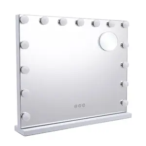 Hollywood Rectangular Touch Screen Vanity Makeup Mirror with 15 LED Bulbs Dimmable 58 x 48 cm