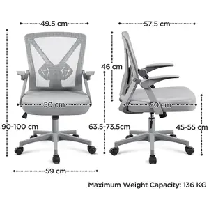 Yaheetech Mesh Office Chair with Flip-up Armrests - Grey