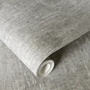 Galerie Crafted Silver/Grey Silky Metallic Plain Base Texture Design Wallpaper Roll