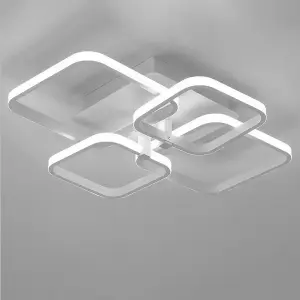 White Frame Square Contemporary LED Energy Efficient Semi Flush Ceiling Light Fixture Cool White 60cm