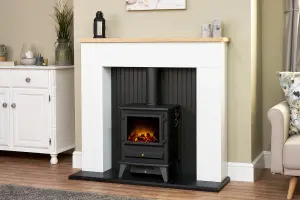 Adam Innsbruck Stove Fireplace in Pure White & Black, 45 Inch