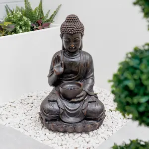 Solar Powered Garden Outdoor Water Feature Meditating Buddha with Bowl & Pump