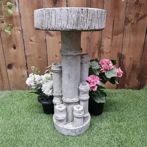 Bamboo Design Stone Cast Birdbath