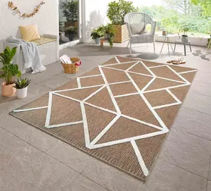 Harper Diamond Pattern Water Resistant Garden Rug Indoor Outdoor Area Rugs Cream 50x80 cm