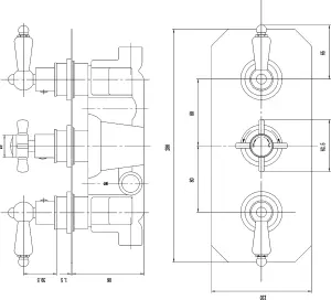 Kingsey Traditional Concealed Triple Valve with Bevelled Back Plate Shower Set with Slide Rail Kit, Arm & Head- Chrome - Balterley