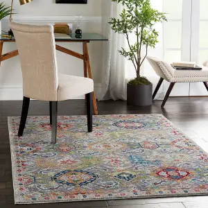 Grey/Multicolour Luxurious Floral Persian Traditional Rug for Living Room Bedroom and Dining Room-71 X 244cm (Runner)