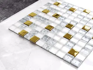 Glass mosaic on mesh for bathroom or kitchen 300mm x 300mm - Frozen Gold