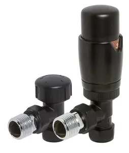 KeenFix Black Brass Thermostatic Towel & Radiator Angled Valves