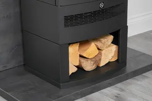 Acantha Horizon Electric Stove with Log Storage in Black