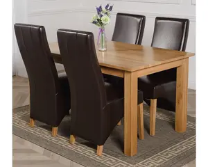 Oslo 150 x 90 cm Medium Oak Dining Table and 4 Chairs Dining Set with Lola Brown Leather Chairs