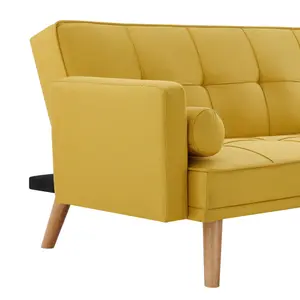 DISCONTINUED Sarnia Sofa Bed Tufted Design Linen Fabric With Bolster Cushions, Mustard Linen