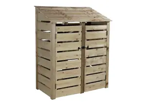 Slatted wooden log store with door and kindling shelf W-146cm, H-180cm, D-88cm - natural (light green) finish