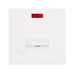 White Metal Screwless Plate 13A Fused   Connection Unit With Neon With Flex - White Trim - SE Home