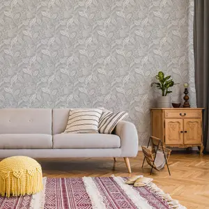 Fresco Artisan Leaf Grey Wallpaper